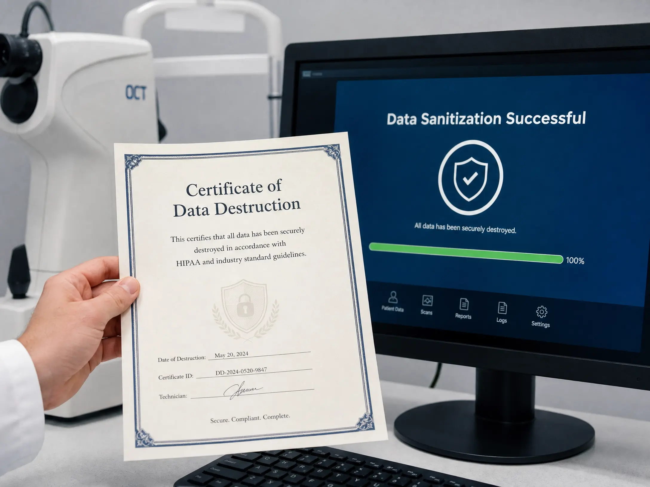 OCT scanner disposal Australia — patient data sanitisation and privacy compliance for eye clinic equipment before recycling