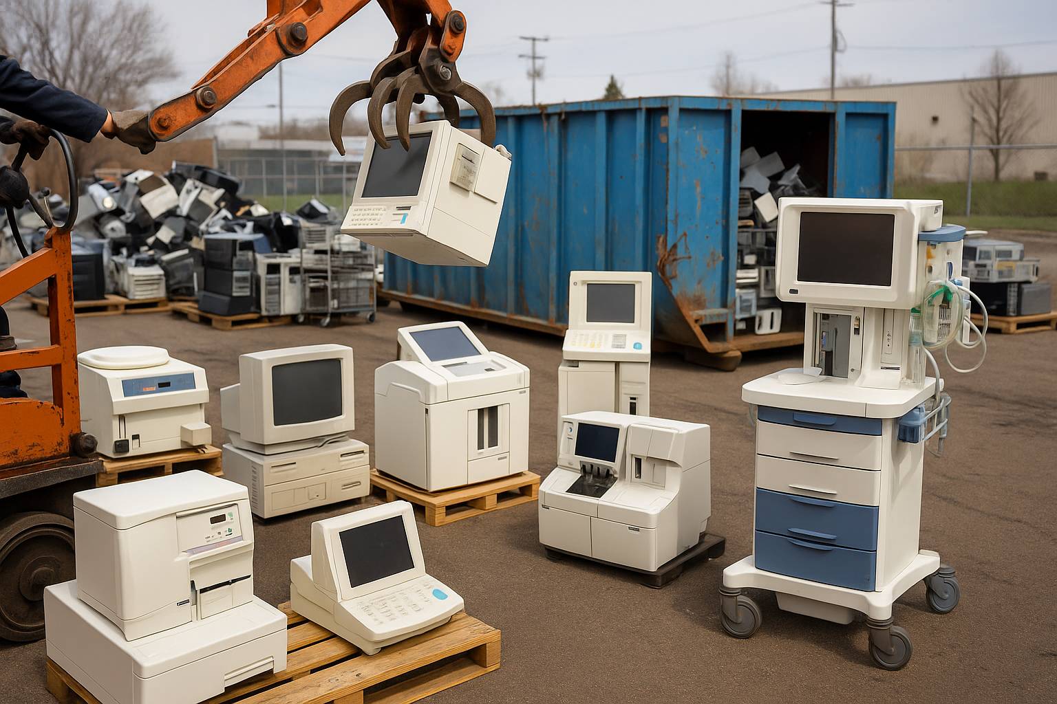 Certified e-waste collection in Australia including old computers, medical devices, and electronic equipment ready for recycling
